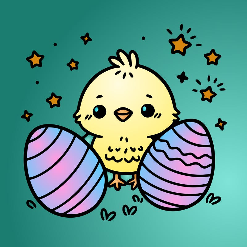 cute easter chick with eggs