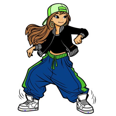 teenage girl doing street dance in baggy clothes