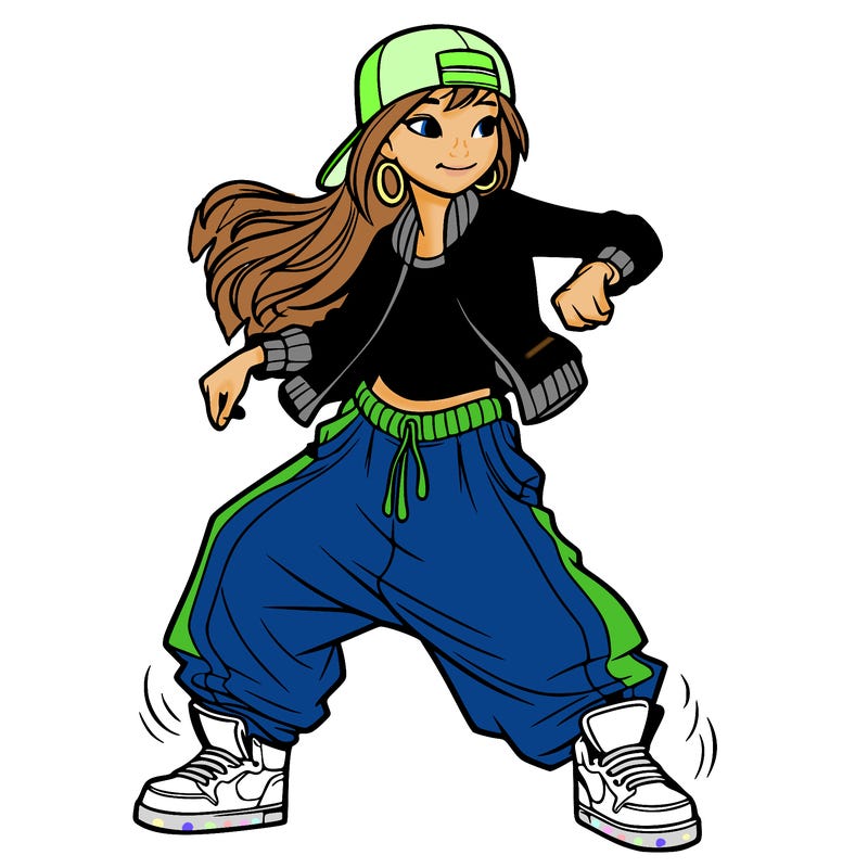 teenage girl doing street dance in baggy clothes
