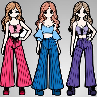 girls with flare pants and crop tops realistic