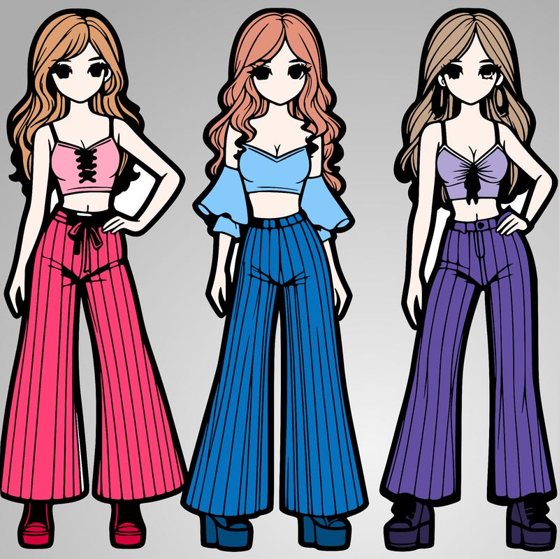 girls with flare pants and crop tops realistic