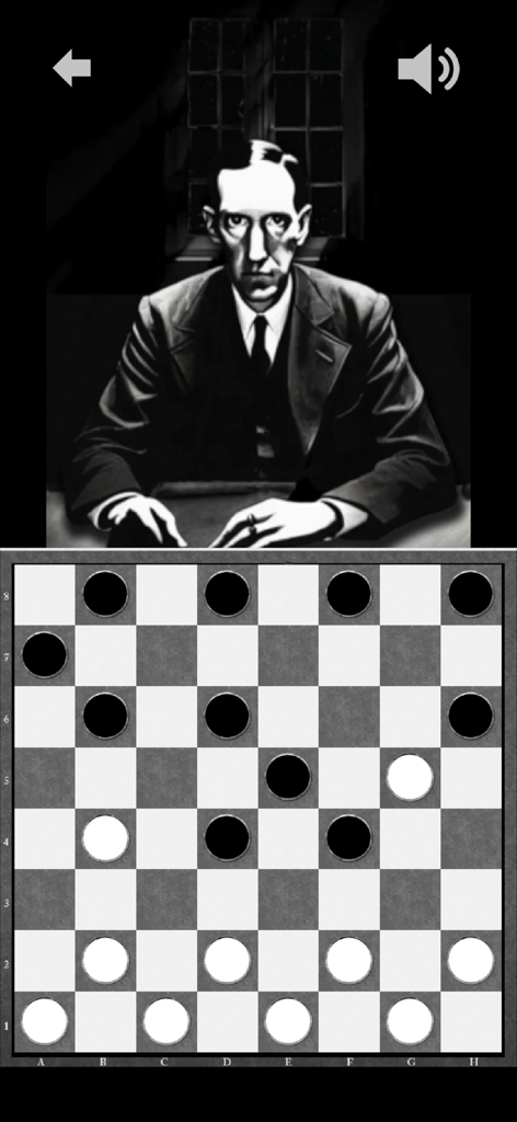 Lovecraft Chess and Checkers - Checkers game board with HP Lovecraft as the AI opponent in a vintage 1920s style