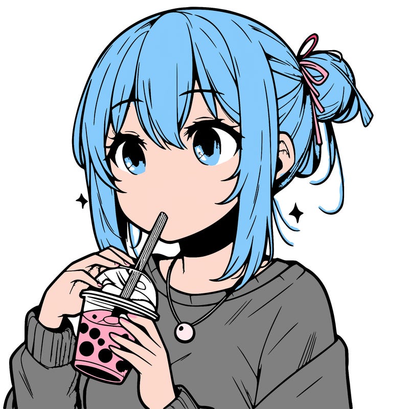 manga character drinking boba