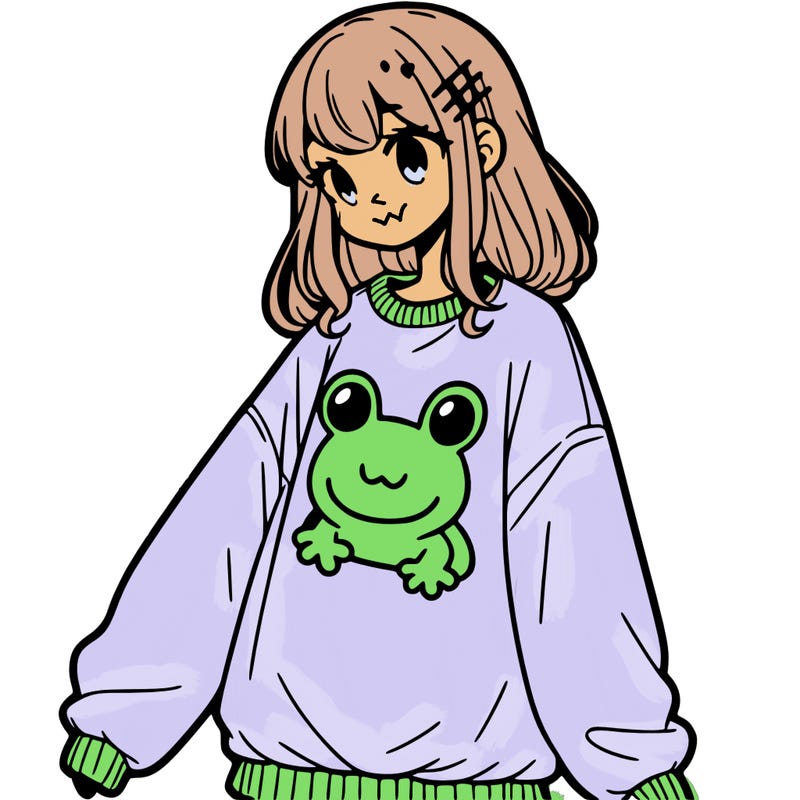 girl wearing frogging sweatshirt