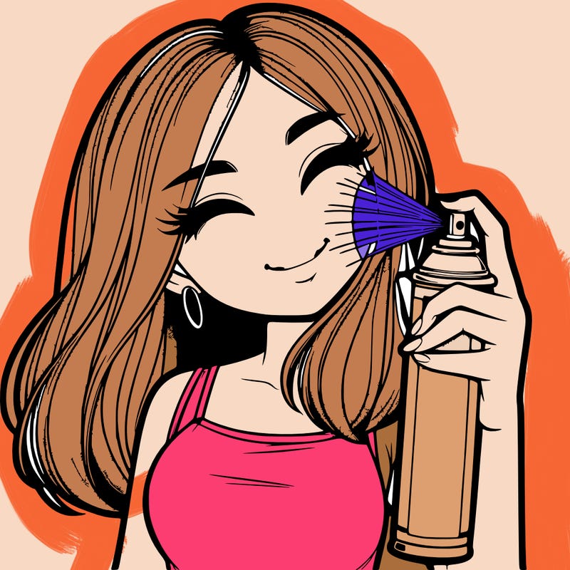 realistic girl spraying paint at her face