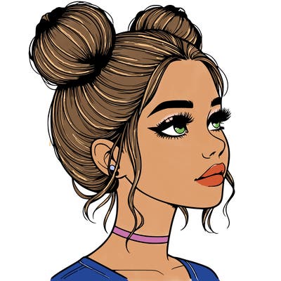 realistic girl with buns on the top of her head