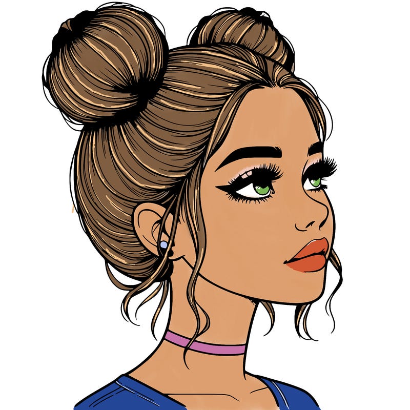realistic girl with buns on the top of her head