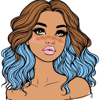 realistic girl with wavy hair and lips