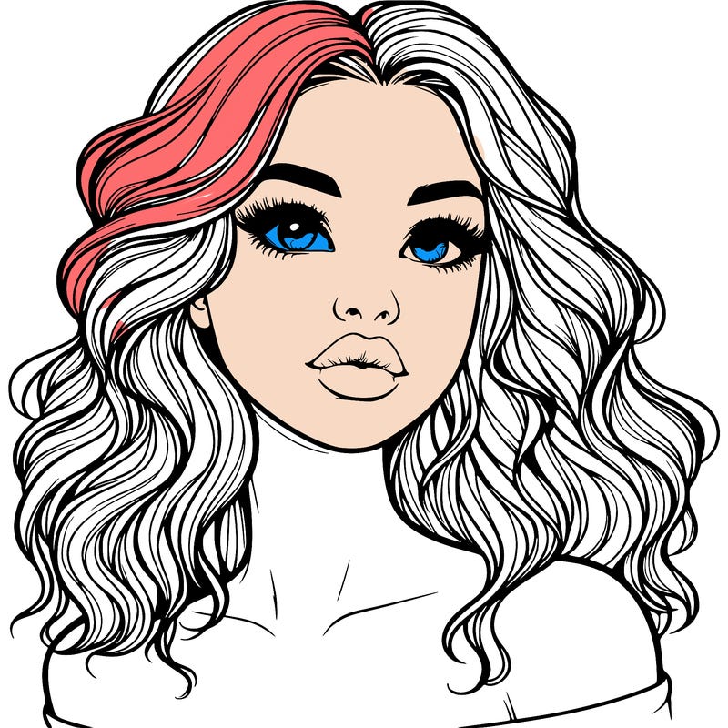 realistic girl with wavy hair and lips