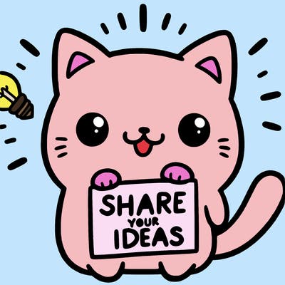 a cute cat saying share your ideas