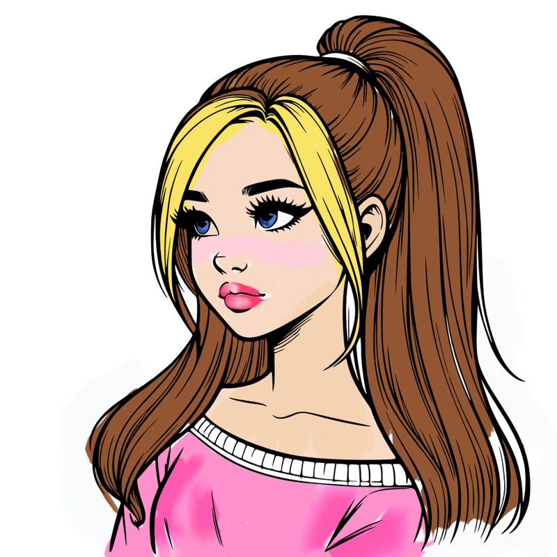 realistic girl with a high ponytail