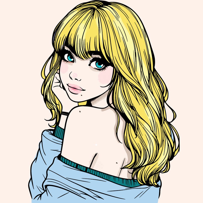 realistic girl with bangs looking over her shoulder