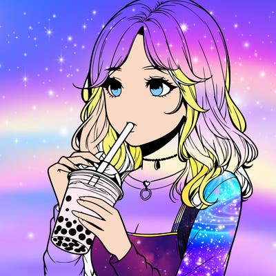 realistic girl drinking boba tea