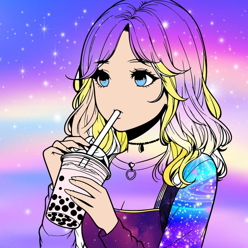 realistic girl drinking boba tea
