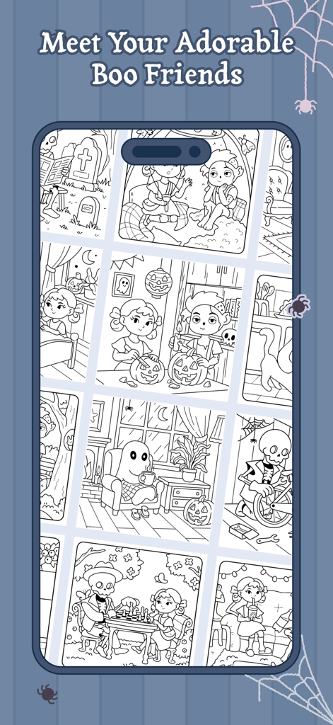 Boo Coloring Book: Cozy Horror - A collection of hand drawn coloring pages with cute ghost and skeleton characters