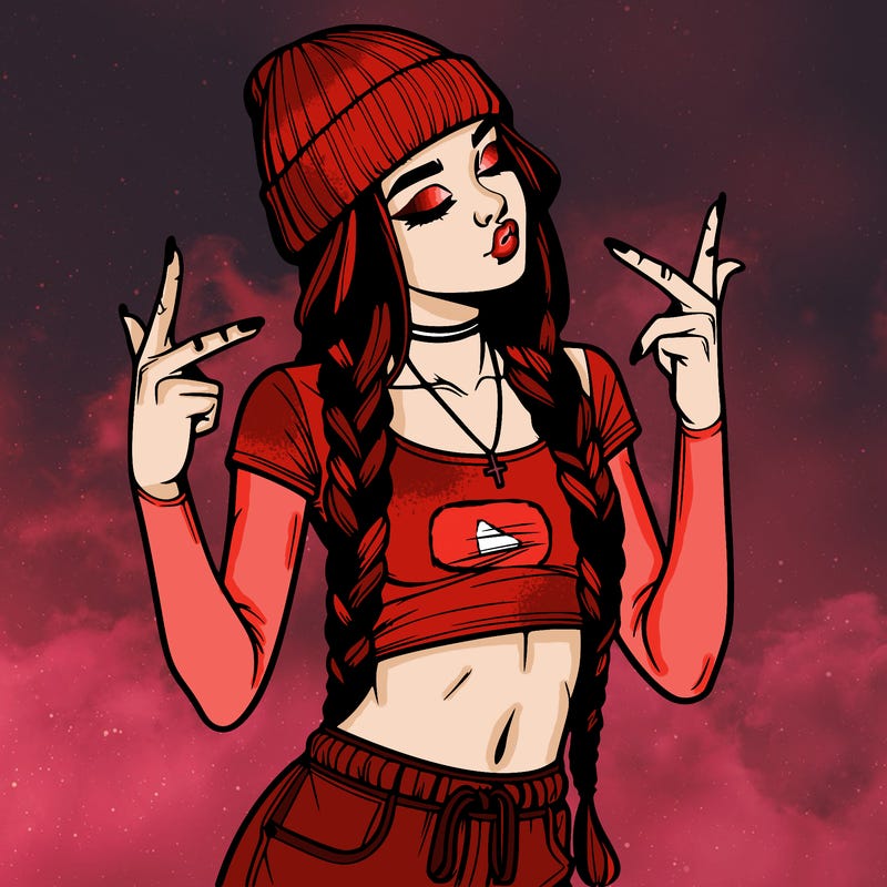 realistic teenage girl with braids and a beanie and crop top doing 🫶🏼