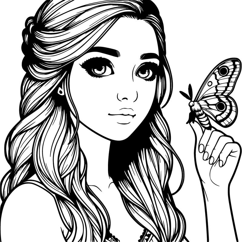 realistic girl with a moth in her hand