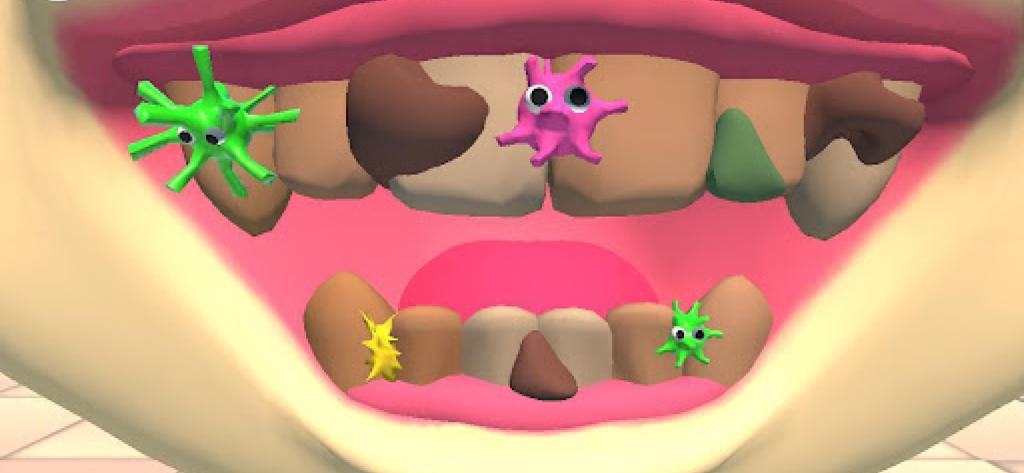 Koko i Poko - Juego educativo para niños que muestra gérmenes en los dientes para el aprendizaje de la higiene dental