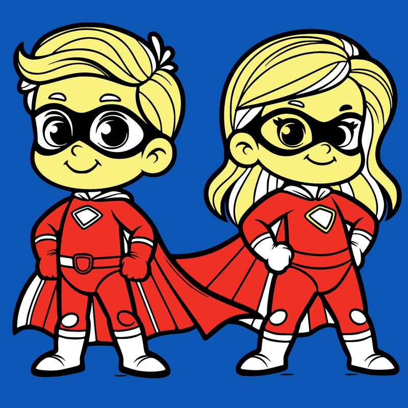 2 superheroes one is a boy of 5 and one is a girl 3 years