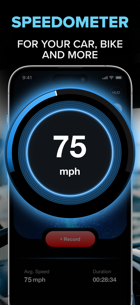 Speedometer GPS: Speed Tracker - Speedometer GPS app interface on an iPhone displaying current speed and trip duration
