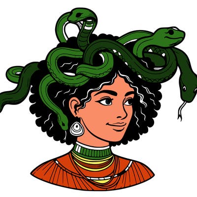 realistic woman snakes on head