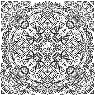 Discover a world of intricate beauty with this stunning Celtic Moon Knots Mandala coloring page. Its perfectly symmetrical design, rich with ancient knotwork and serene moon symbols, offers a deeply meditative coloring experience.