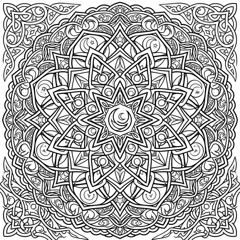 Discover a world of intricate beauty with this stunning Celtic Moon Knots Mandala coloring page. Its perfectly symmetrical design, rich with ancient knotwork and serene moon symbols, offers a deeply meditative coloring experience.