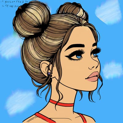 realistic girl with buns on the top of her head