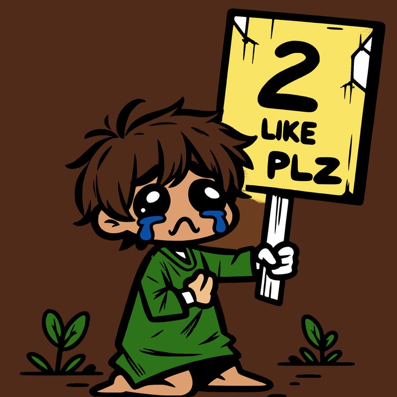 small poor toddler crying with sign that says 2 like plz