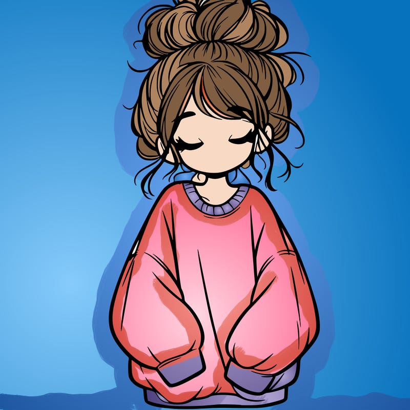girl with baggy sweatshirt and messy bun