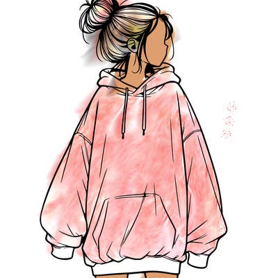 realistic girl with a oversized sweatshirt on and a bun