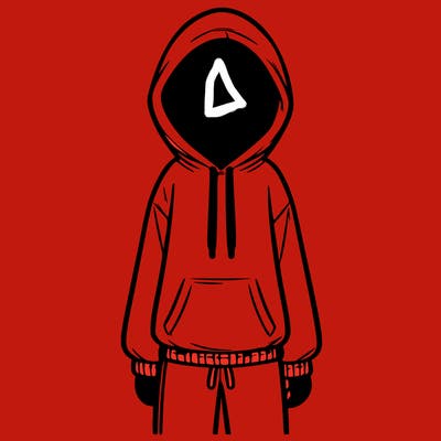 faceless girl in a tracksuit with a hood on and no hair