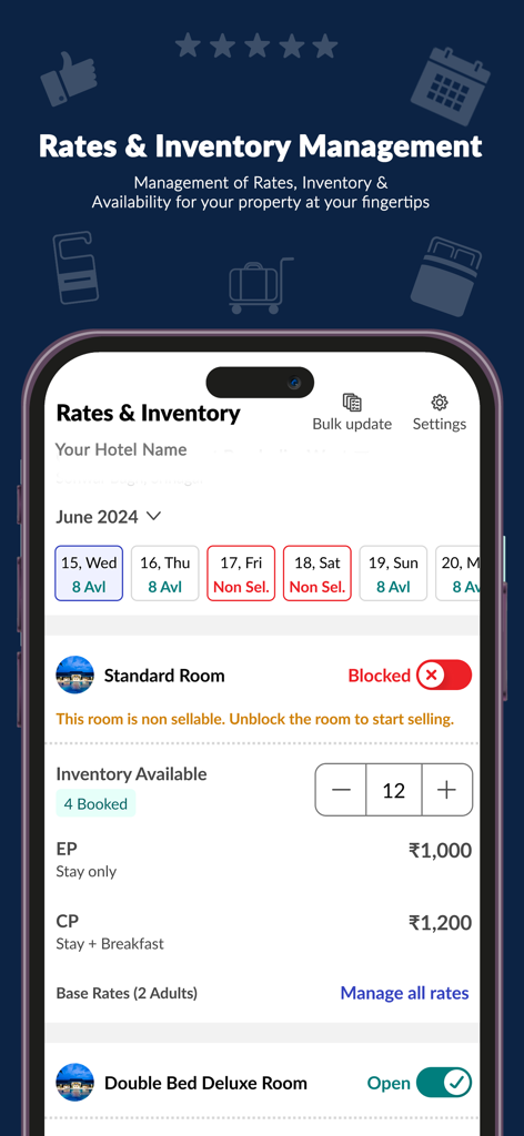 Connect by MakeMyTrip interface for property rates and inventory management