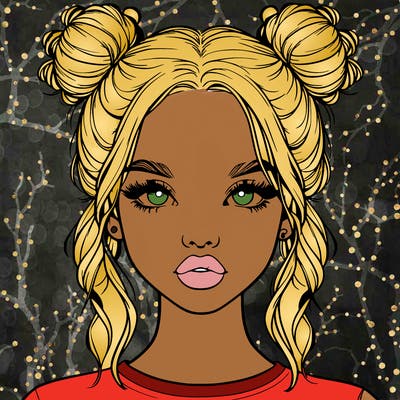 realistic girl with two buns in hair and lips
