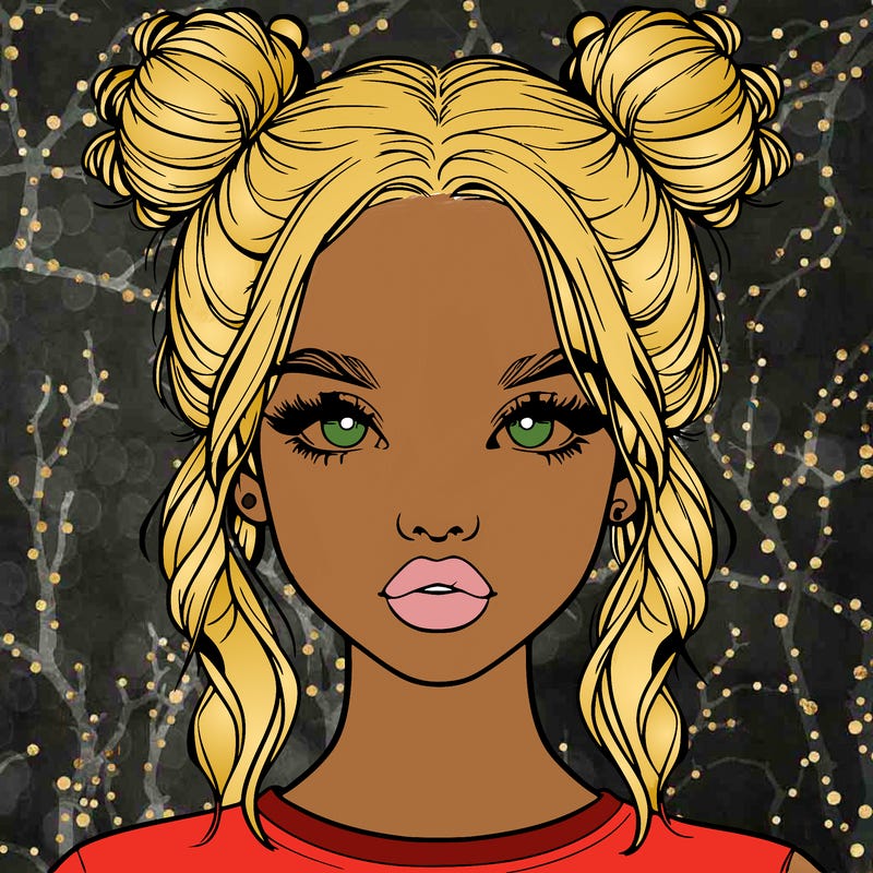 realistic girl with two buns in hair and lips