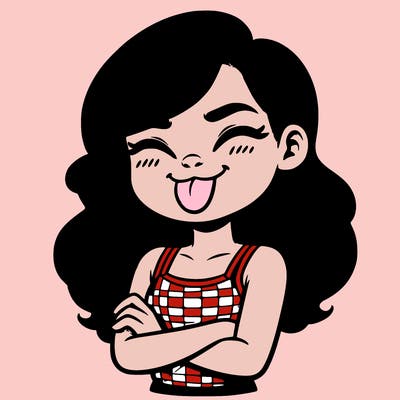 realistic girl crossing her arms and wearing a tank top with her tongue held out she has long hair