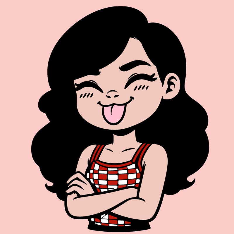 realistic girl crossing her arms and wearing a tank top with her tongue held out she has long hair
