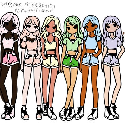 a group of girls wearing crop tops and shorts