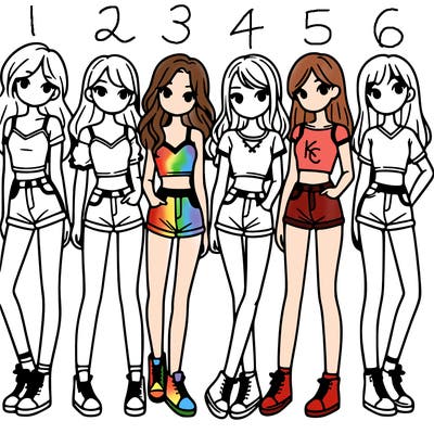 a group of girls wearing crop tops and shorts