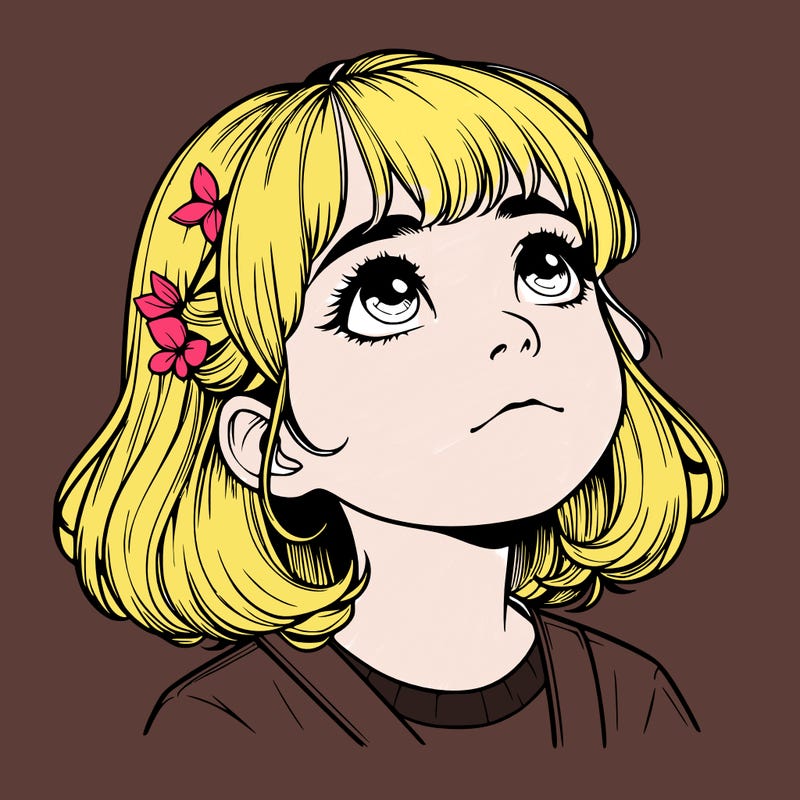 realistic girl looking up