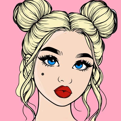 realistic girl with two buns on her hair and lips