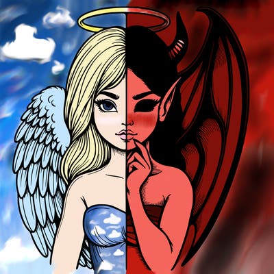 realistic angel half demon