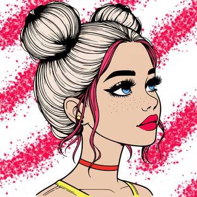 realistic girl with buns on the top of her head