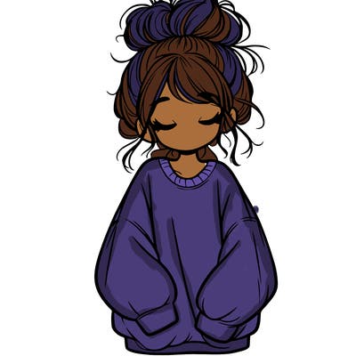girl with baggy sweatshirt and messy bun