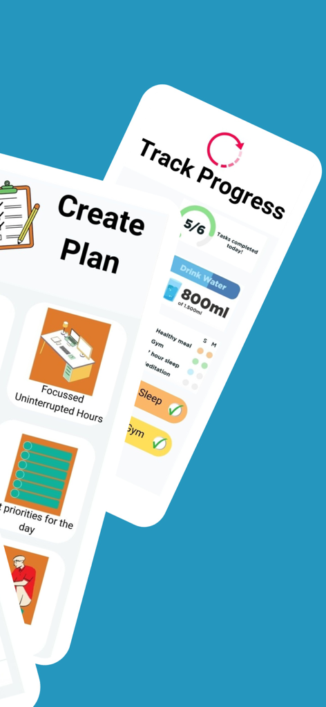 Success Life Coach Day Planner - Interface de l'application Success Life Coach présentant les fonctionnalités de création de plan et de suivi des progrès