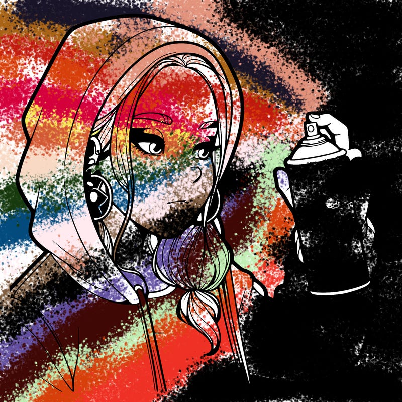 a realistic girl, spray painting