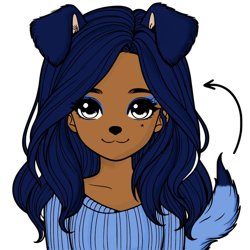 realistic girl with dog ears and dog tail