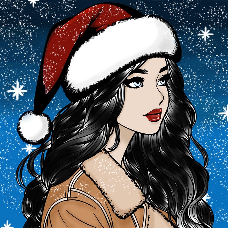 realistic girl in santa hat