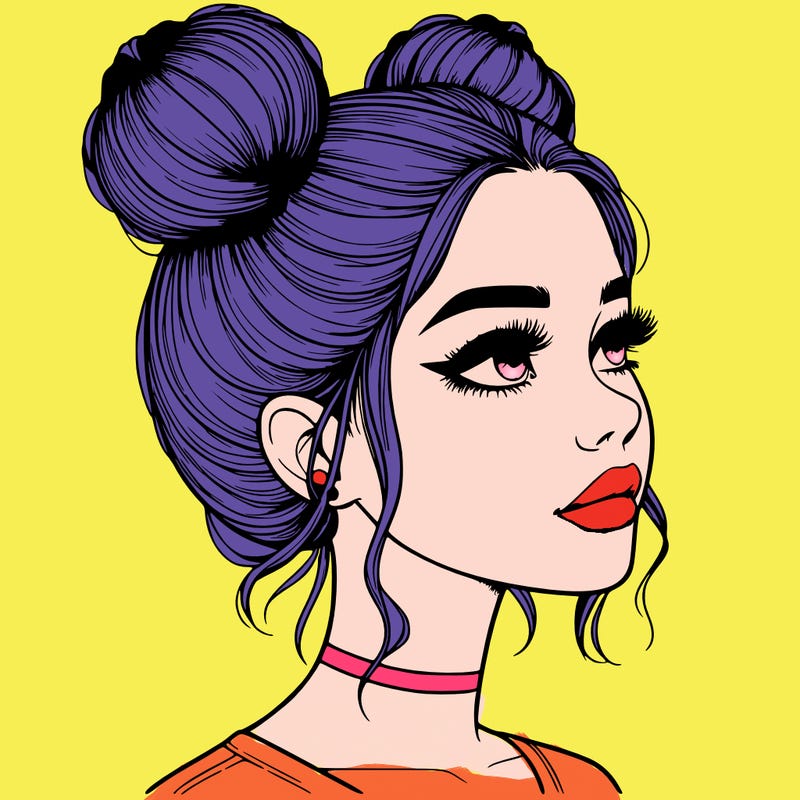realistic girl with buns on the top of her head