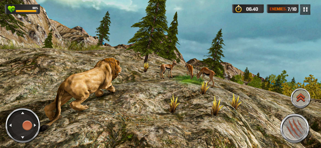 Lion Simulator Wildlife Animal - A lion stalks gazelles on a rocky mountain in the Lion Simulator game